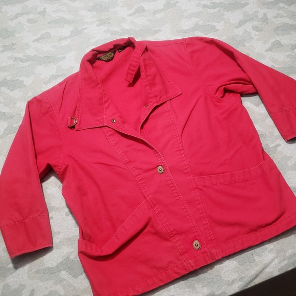 Eddie Bauer Jacket Womens Medium Red Long Sleeve Canvas Big Snap - Picture 2 of 9